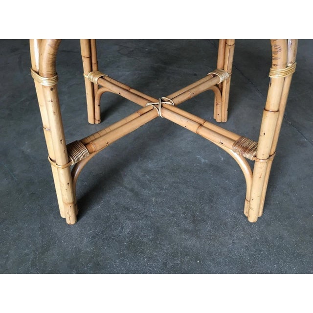 1950s Restored Vintage Round "X" Base Rattan Coffee Table With Oak Top - 5