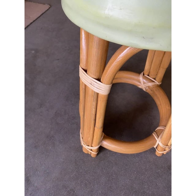 1950s Restored Single Stand Arched Rattan Vanity Stool with Teal Seat - 4