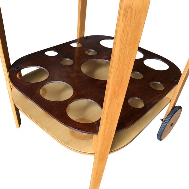 1950s Mid Century Bent Birch Plywood Two Tone Bar Cart - 9