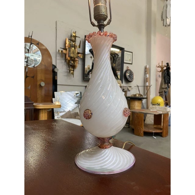 1950s Pink Twist Barovier Murano Art Glass Table Lamp - 3