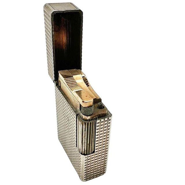 1970s French Modern Silver & Gold Plate Gas Pocket Guilloch√© Lighter by s.t. Dupont - 2