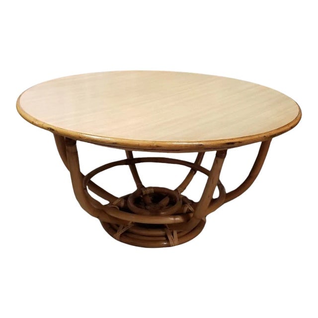 1950s Restored Rattan Round Accent Coffee Table (1 of 5)