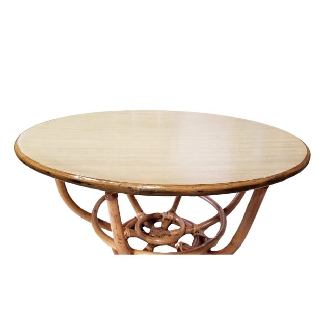 1950s Restored Rattan Round Accent Coffee Table - 4