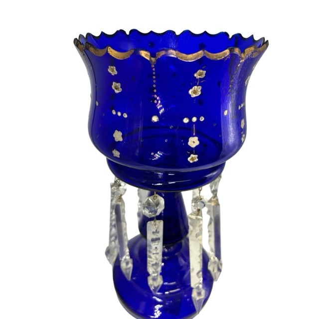 Early Century Victorian Cobalt and Crystal Glass Hand Gilded Lustre Vase - 3