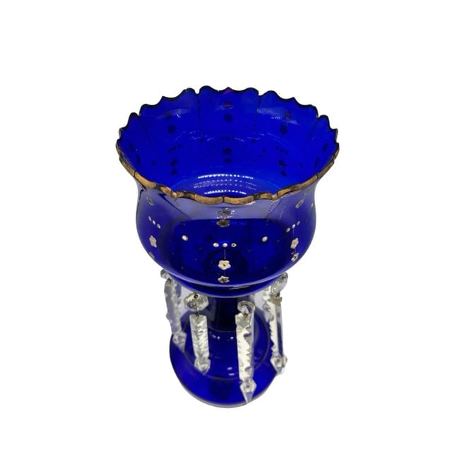 Early Century Victorian Cobalt and Crystal Glass Hand Gilded Lustre Vase - 5