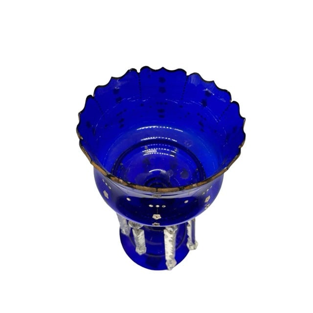 Early Century Victorian Cobalt and Crystal Glass Hand Gilded Lustre Vase - 6