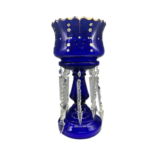 Early Century Victorian Cobalt and Crystal Glass Hand Gilded Lustre Vase - 8