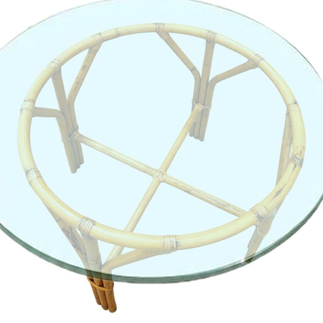 Restored Mid-Century Round Glass Top 3-Strand Rattan Dining Table - 4
