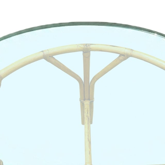 Restored Mid-Century Round Glass Top 3-Strand Rattan Dining Table - 7