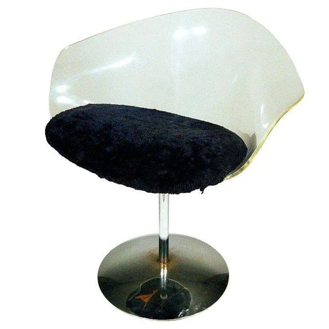 1970 Estelle Laverne Inspired Lucite & Chrome Swivel Tulip Chairs, Pair - 4
