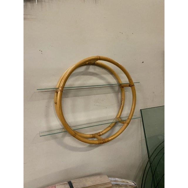 Restored Circular Rattan Wall "Skeleton" Shelf W/ Glass Tiers - 3