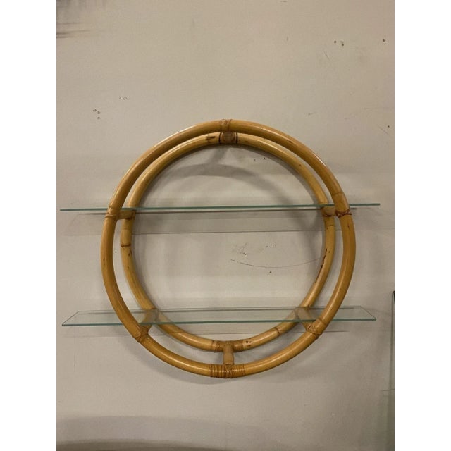 Restored Circular Rattan Wall "Skeleton" Shelf W/ Glass Tiers - 4