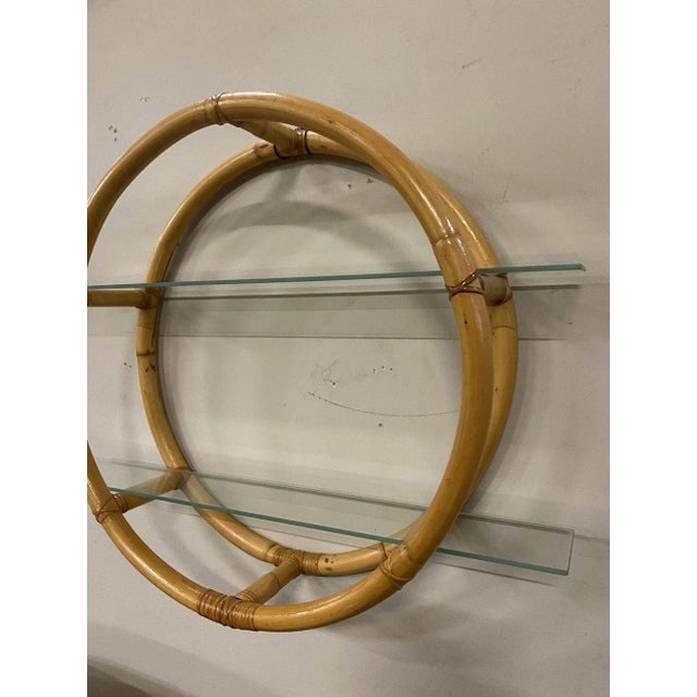 Restored Circular Rattan Wall "Skeleton" Shelf W/ Glass Tiers - 5