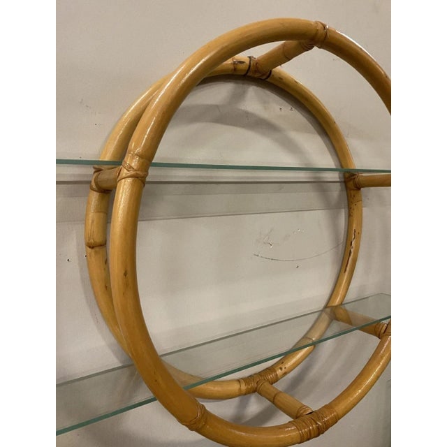 Restored Circular Rattan Wall "Skeleton" Shelf W/ Glass Tiers - 6