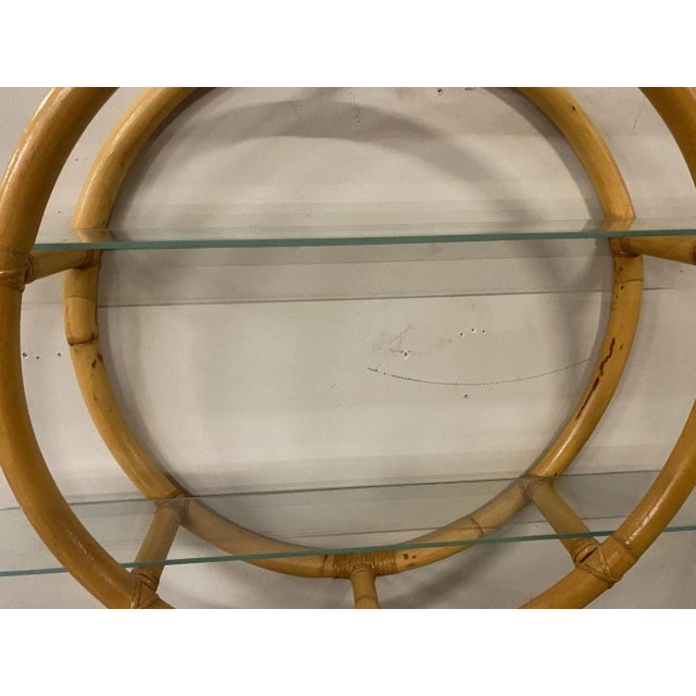 Restored Circular Rattan Wall "Skeleton" Shelf W/ Glass Tiers - 7