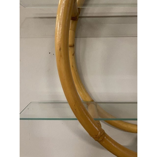 Restored Circular Rattan Wall "Skeleton" Shelf W/ Glass Tiers - 8