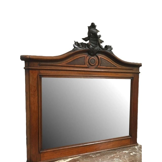 Louis XVI Solid Oak Dressing Vanity Table With Mirror and Marble Top - 5