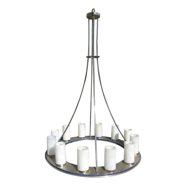 Large Modernist Twelve-Light Nickel Finished Chandelier (1 of 8)