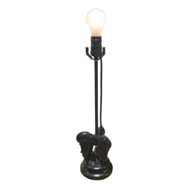 Mid Century Black Ceramic Swan Heads Table Lamp (1 of 6)