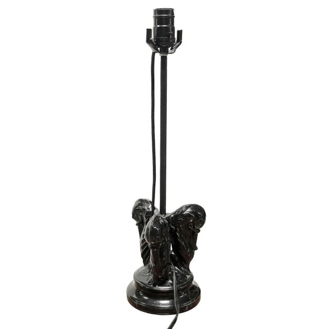 Mid Century Black Ceramic Swan Heads Table Lamp - 2