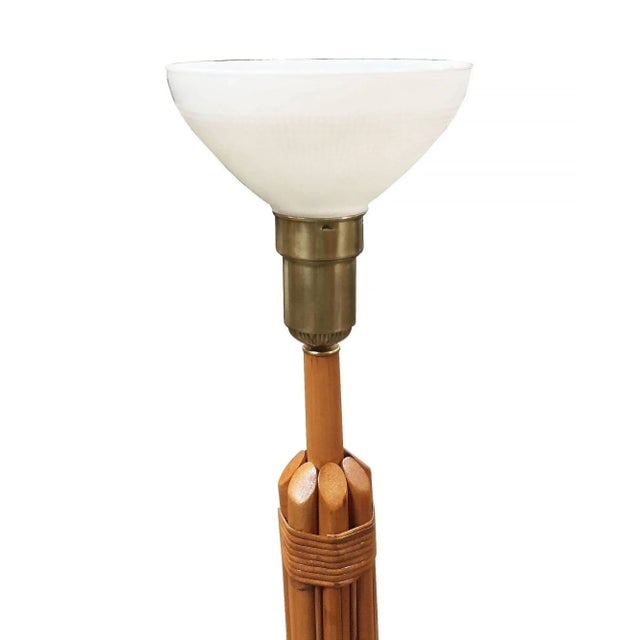1950s Restored 8-Strand Rattan Lamp With Stepped Base - 4