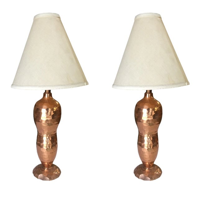 Mission Inspired Hand-Hammered Peanut Shaped Copper Lamp, Pair (1 of 7)