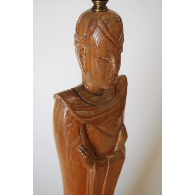Mid-Century Carved Oak Chinese Monk Wood Figure Lamp - 6