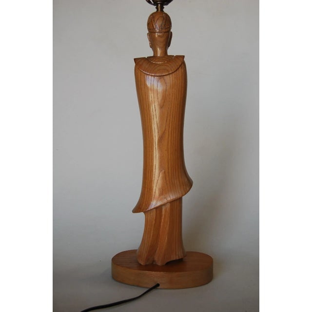 Mid-Century Carved Oak Chinese Monk Wood Figure Lamp - 8