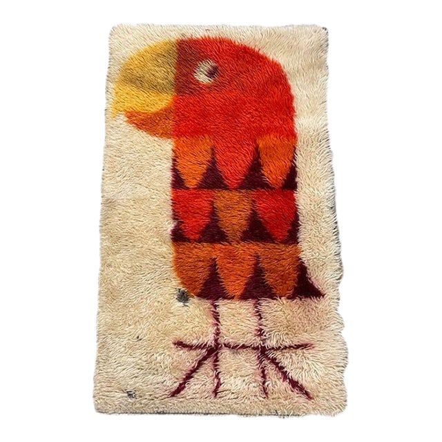 Mid-Century Hand-Hooked Bird Tapestry Rug Wall Hanging (1 of 4)