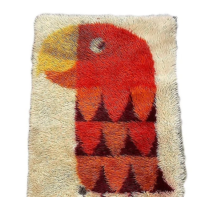 Mid-Century Hand-Hooked Bird Tapestry Rug Wall Hanging - 3