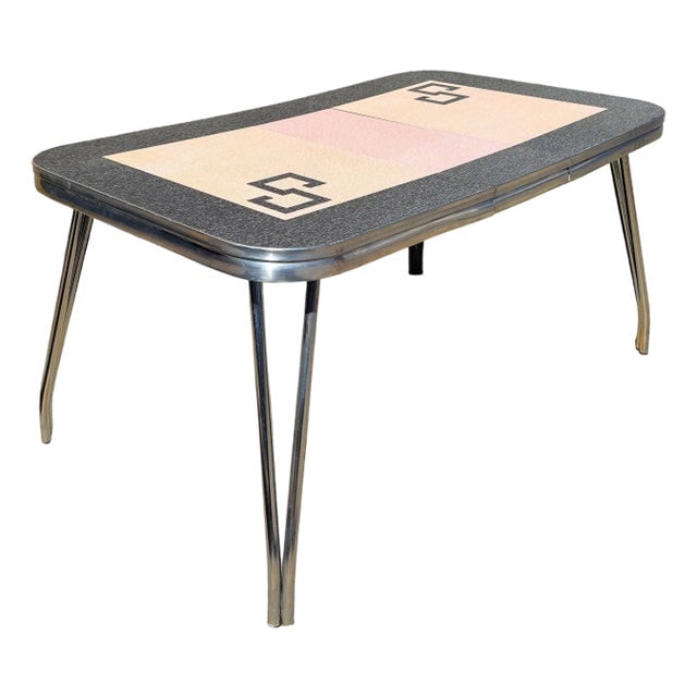 1950s Mid-Century Pink & Black Formica & Polished Chrome Kitchennette Dining Table (1 of 9)