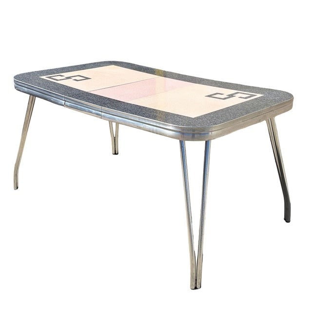 1950s Mid-Century Pink & Black Formica & Polished Chrome Kitchennette Dining Table - 2