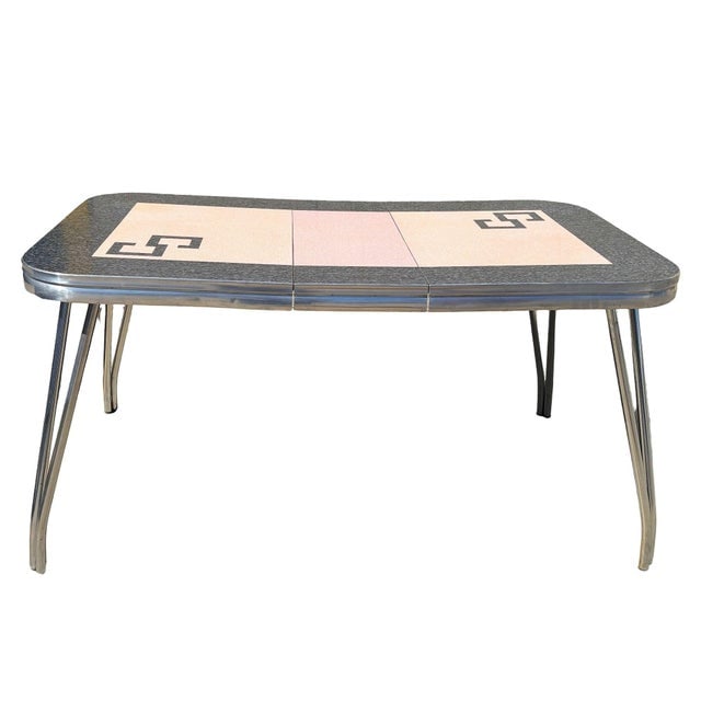 1950s Mid-Century Pink & Black Formica & Polished Chrome Kitchennette Dining Table - 3