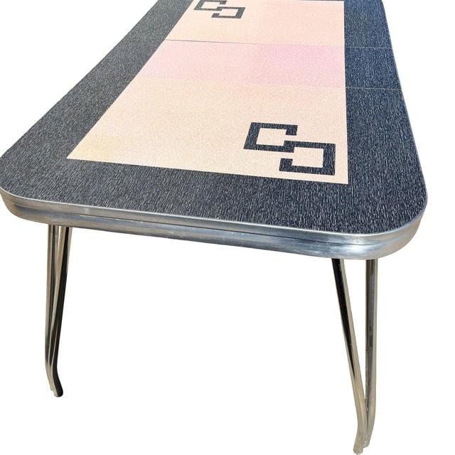 1950s Mid-Century Pink & Black Formica & Polished Chrome Kitchennette Dining Table - 6