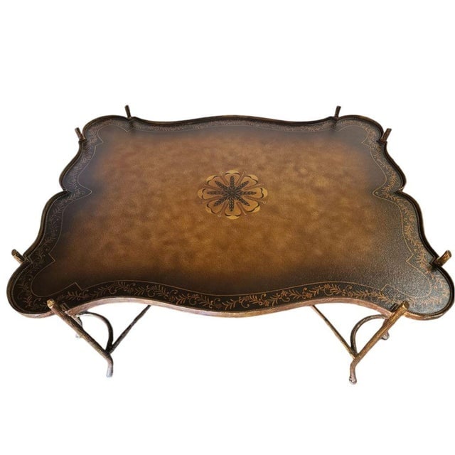 Late 20th Century Maitland Smith Gilded Iron Faux Bois Tray Top Statement Tole Cocktail Table - 2