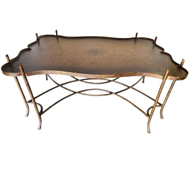Late 20th Century Maitland Smith Gilded Iron Faux Bois Tray Top Statement Tole Cocktail Table - 4