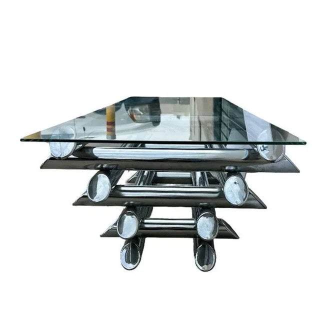 Late 20th Century Paul Mayen Style Chrome Tubular Stacked Cocktail Table - 5