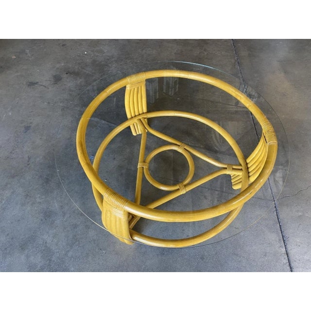 1940s Restored Vintage Five Strand Rattan Coffee Table With New Glass Top - 2