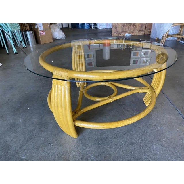 1940s Restored Vintage Five Strand Rattan Coffee Table With New Glass Top - 3