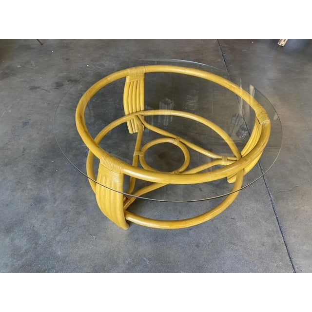 1940s Restored Vintage Five Strand Rattan Coffee Table With New Glass Top - 4