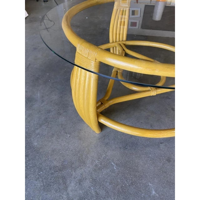 1940s Restored Vintage Five Strand Rattan Coffee Table With New Glass Top - 7