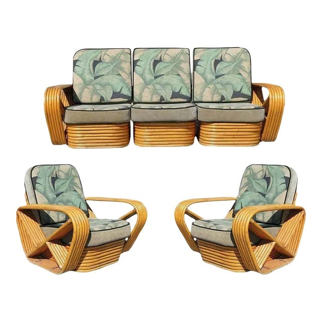 Restored Paul Frankl Style 6 Strand Rattan Sofa & Lounge Chair Set (1 of 9)