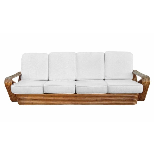 1940s Restored Paul Frankl Inspired 5-Strand Square Pretzel 4-Seat Sectional Rattan Sofa - 2