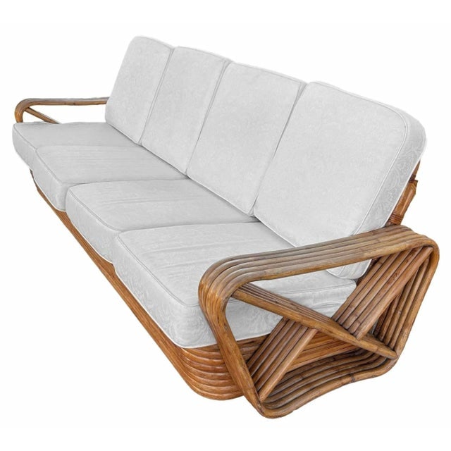 1940s Restored Paul Frankl Inspired 5-Strand Square Pretzel 4-Seat Sectional Rattan Sofa - 3