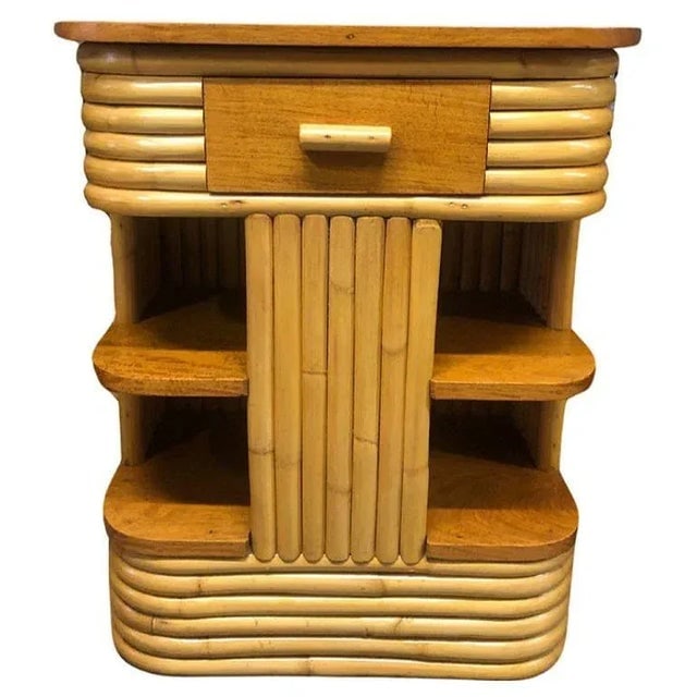 1930s Restored Frankl Inspired Stacked Rattan Streamline Side Table W/ Floating Shelf - 2