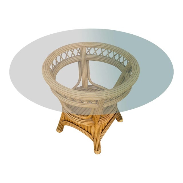 Art Deco Presidents Stick Reed Rattan Round Glass Top Dining Table (1 of 10)