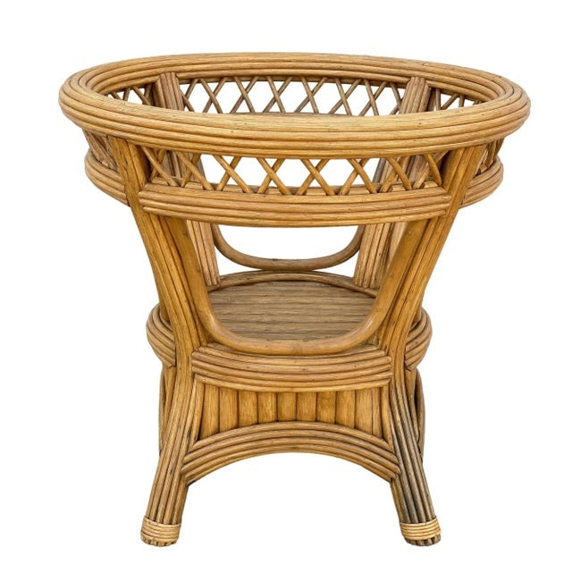 Art Deco Presidents Stick Reed Rattan Round Glass Top Dining Table - 3