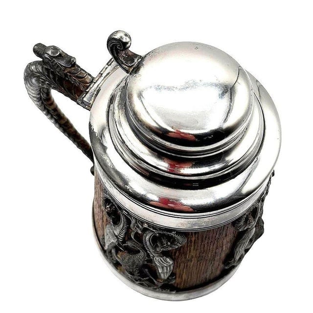 1920s Silverplate Oak Tankard Beer Stein W/ Dragon Motif, by St. Louis Silver Co. - 4