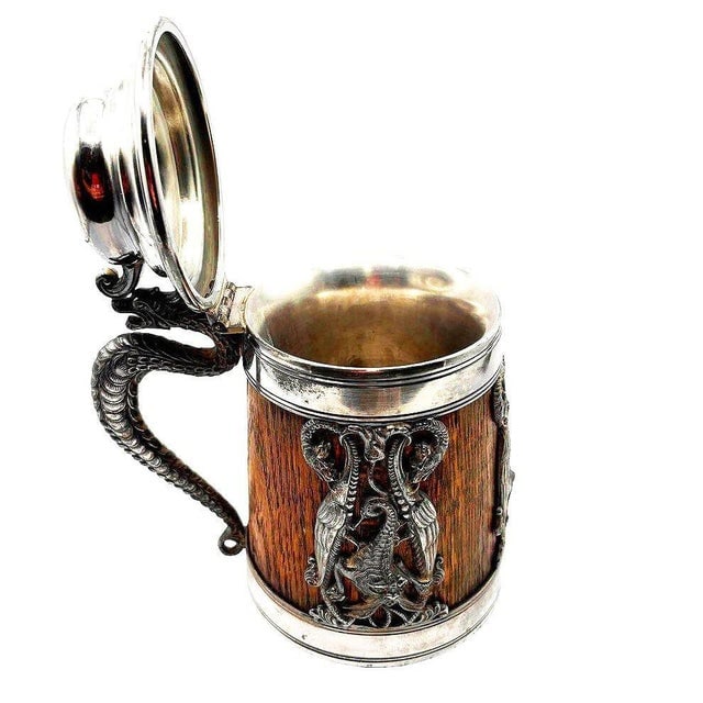 1920s Silverplate Oak Tankard Beer Stein W/ Dragon Motif, by St. Louis Silver Co. - 5