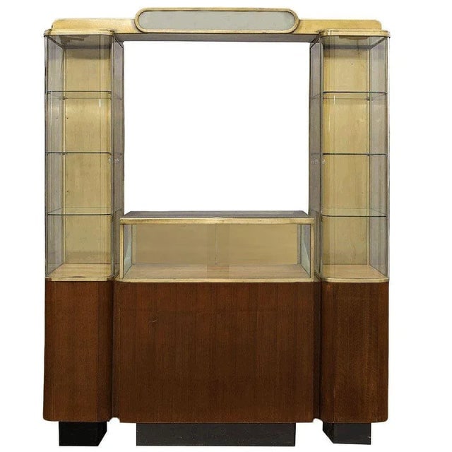 1930s Streamline Art Deco Brass & Oak Double Tower Display Case by Parker Pens - 2